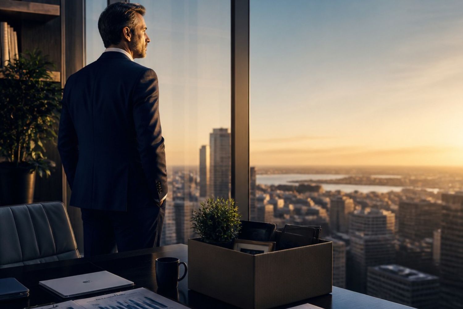Business owner reviewing financial documents and exit planning strategy before selling a company